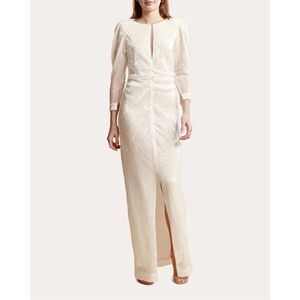 byTiMo Ruched Sequin White Bridal Tulle Slit Long Sleeve Maxi‎ Dress Size Medium